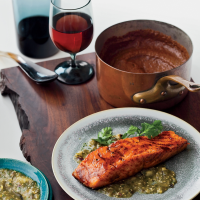 Chile-Honey-Glazed Salmon with Two Sauces Recipe - Bobby ... image