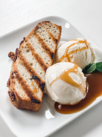 Grilled Banana Bread with Vanilla Ice Cream and Homemade ... image