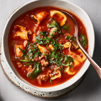Sausage, Spinach & Tortellini Soup Recipe | EatingWell image
