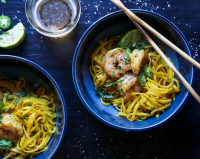 Turmeric Noodle Bowls with Ginger Garlic Shrimp Recipe ... image