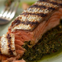 Grilled Salmon with Cilantro-Pecan Pesto Recipe image