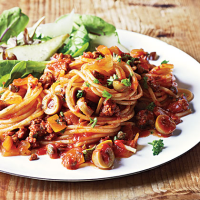 Spanish Spaghetti with Olives Recipe | MyRecipes image