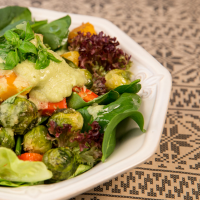 Roasted Veggie Salad Topped with Avocado Dressing | So ... image