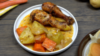 One Pan Baked Chicken Drumsticks with Potatoes & Carrots ... image