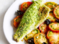 Basil Panko-Crusted Sea Bass Recipe with Tomato Salad ... image