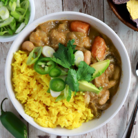 Vegan Green Chili with Grilled Chickenless Strips (Instant ... image