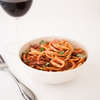 Spaghetti with Squid in Tomato Wine Sauce Recipe - Quick ... image