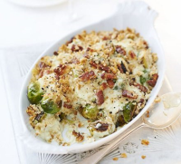 Roasted sprout gratin with bacon-cheese sauce recipe | BBC ... image