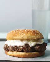 Lamb Burger with Yogurt Sauce Recipe | Martha Stewart image