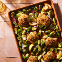 Parmesan Chicken & Brussels Sprouts Recipe | EatingWell image