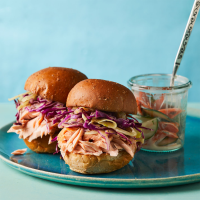 Salmon Sliders with Tangy Mustard Slaw Recipe | EatingWell image