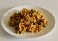 Brown Rice, Chicken, and Chorizo Paella Recipe | Allrecipes image