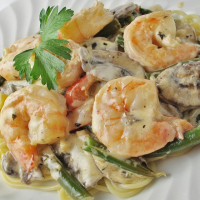Shrimp and Mushroom Linguini with Creamy Cheese Herb Sauce ... image