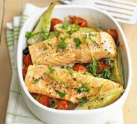 Baked salmon with fennel & tomatoes recipe | BBC Good Food image