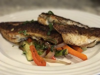 Blackened Seared Yellow Tail Snapper with Sautéed Vegetables image