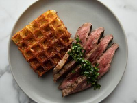 Flank Steak with Herb Sauce and Three Cheese Waffle Hash ... image