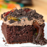“Worms and Dirt” Poke Box Cake Recipe by Tasty image