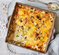 Potato, shredded sprout & chestnut gratin recipe | BBC ... image