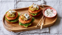 Salmon and dill burger with lemon mayonnaise recipe - BBC Food image