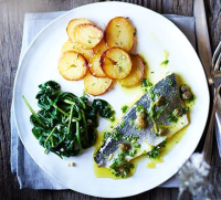 Baked sea bass with lemon caper dressing recipe | BBC G… image