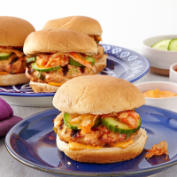 Turkey Burgers with Gochujang & Kimchi Recipe | EatingWell image