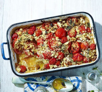 Crunchy baked tomato & onion gratin recipe | BBC Good Food image
