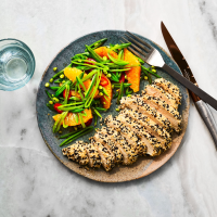 Sesame-Crusted Chicken Breasts with Sugar Snap Pea Salad ... image