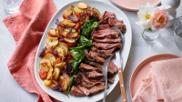 Thyme bavette steaks with potatoes and spinach recipe ... image