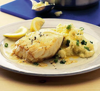 Pan-fried cod with champ recipe | BBC Good Food image