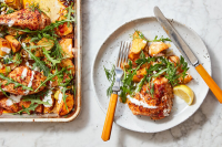 Sheet-Pan Chicken With Potatoes, Arugula and Garlic Yo… image