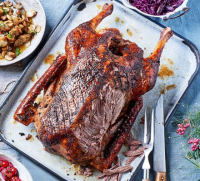 Slow-cooked goose with cranberry salsa recipe | BBC Good Food image