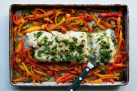 Sheet-Pan Roasted Fish With Sweet Peppers - NYT Cooking image