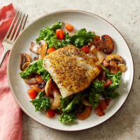 Herby Mediterranean Fish with Wilted Greens & Mushrooms ... image