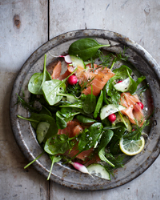 Spinach and Smoked Salmon Salad with Lemon-Dill Dressing ... image