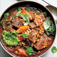Slow-Cooker Beef-Barley Soup with Red Wine & Pesto Recipe ... image