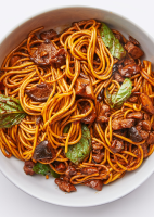 Chicken and Mushroom Sauced Noodles With Thai Basil Recip… image