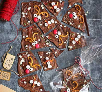 Reindeer & snowman chocolate bark recipe | BBC Good Food image