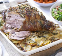 Garlic & herb roast lamb on boulangère ... - BBC Good Food image