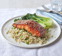Sticky teriyaki salmon rice recipe | BBC Good Food image