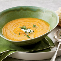 Creamy Carrot and Sweet Potato Soup Recipe | MyRecipes image