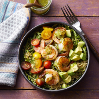 Charred Shrimp, Pesto & Quinoa Bowls Recipe | EatingWell image