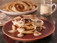 Cinnamon Bun Pancakes with Maple Cream Cheese Glaze Re… image