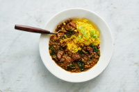 Lentils With Chorizo, Greens and Yellow Rice - NYT Cooking image