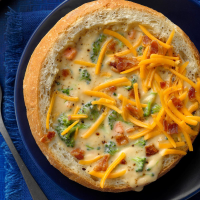 Cheesy Broccoli Soup in a Bread Bowl Recipe: How to Make It image