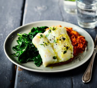 Herb & garlic baked cod with romesco sauce & spinach ... image
