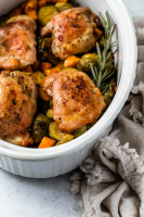 One-Pot Baked Chicken Thighs with Brussels and Sweet Potato image