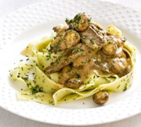 Beef stroganoff with herby pasta recipe - BBC Good Food image