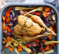 Roast chicken & roots recipe | BBC Good Food image