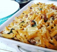 Chicken and bacon pasta bake | BBC Good Food image