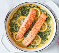 Creamy garlic, lemon & spinach salmon recipe - BBC Good Food image